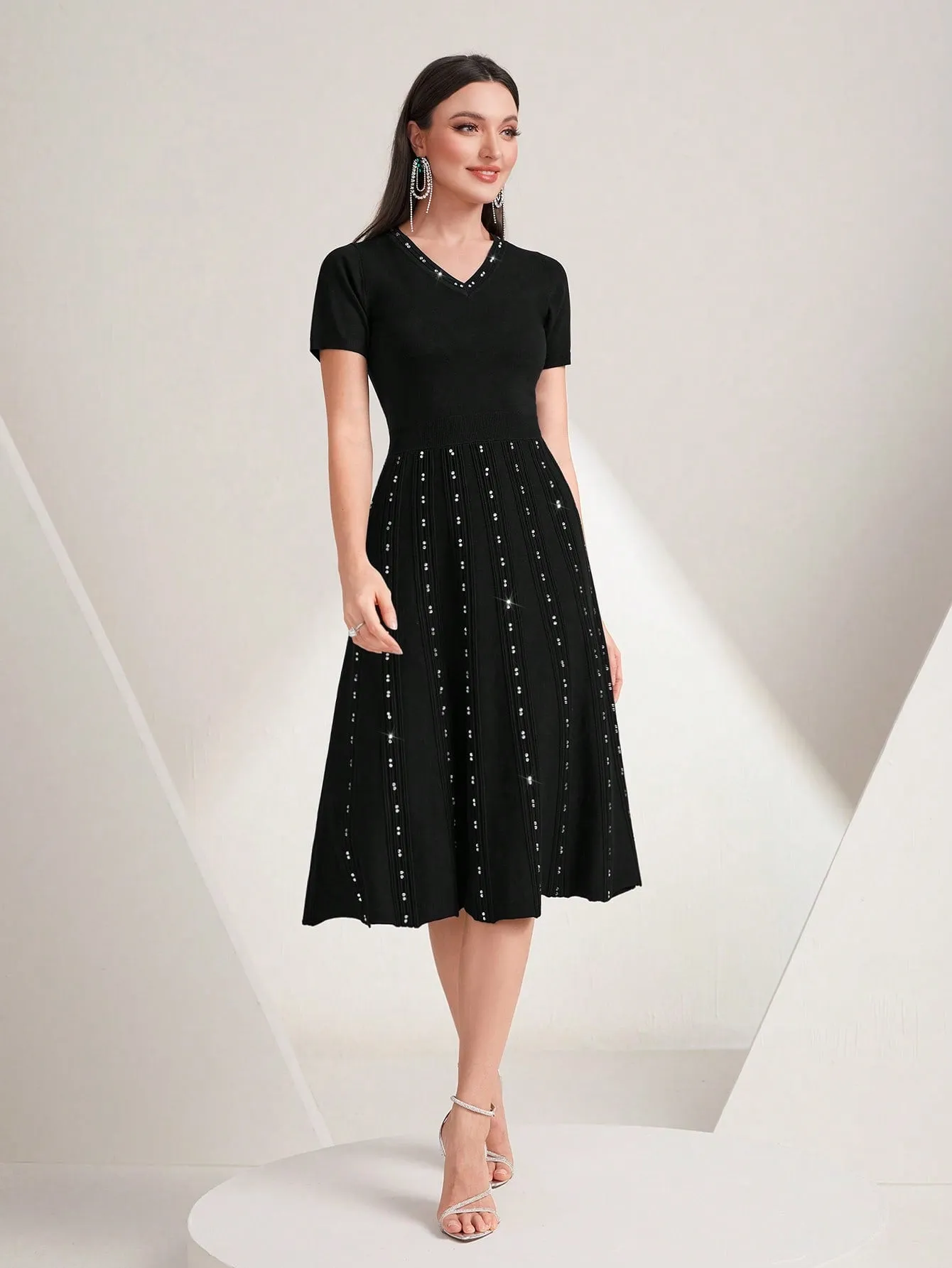 Rhinestone Detail A-line Dress