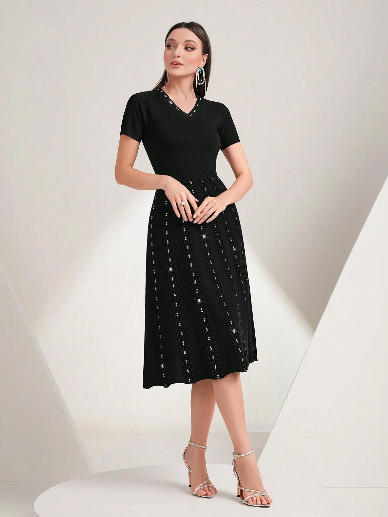 Rhinestone Detail A-line Dress