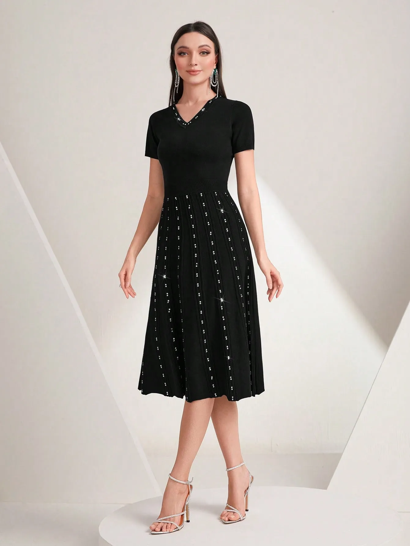 Rhinestone Detail A-line Dress