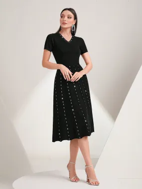 Rhinestone Detail A-line Dress