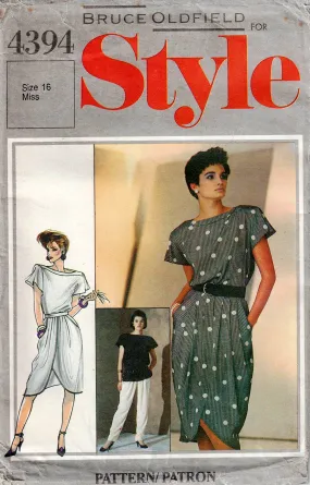 Style 4394 Womens BRUCE OLDFIELD Short Sleeved Top Pleated Wrap Skirt & Pants 1980s Vintage Sewing Pattern 16 UNCUT Factory Folded