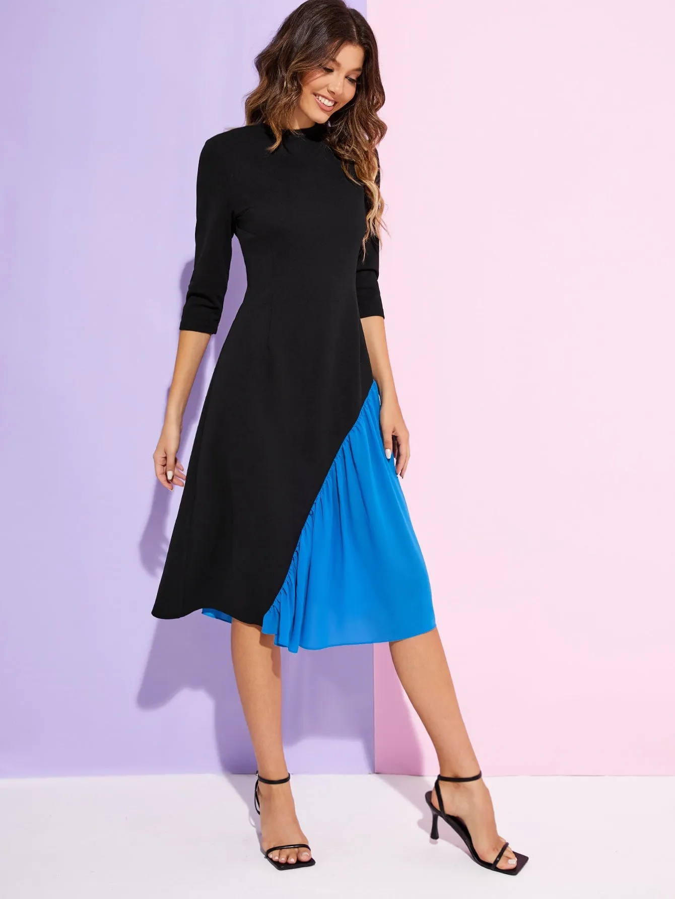 Two Tone Mock Neck Dress