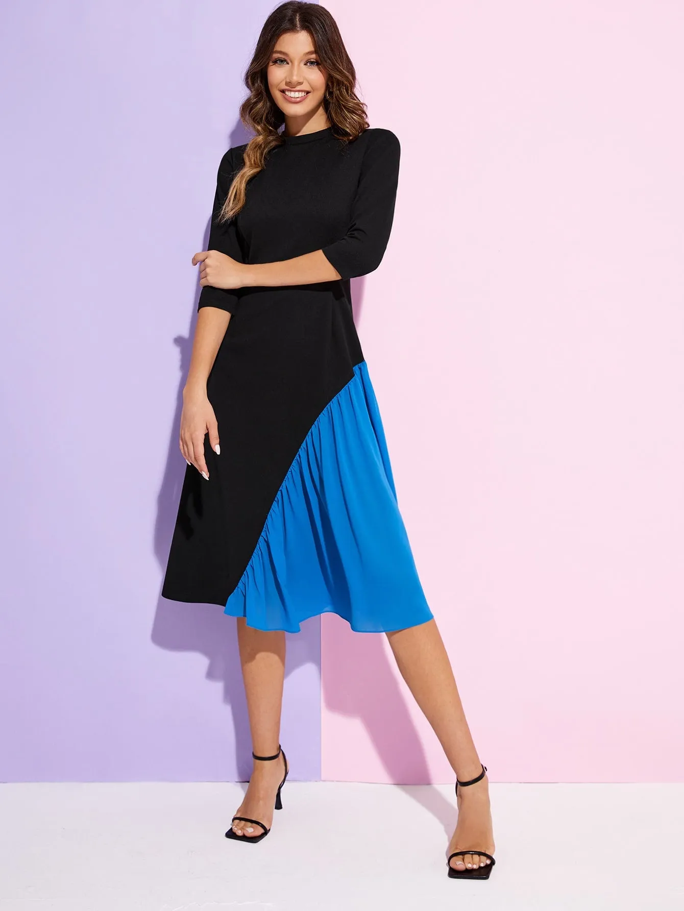 Two Tone Mock Neck Dress