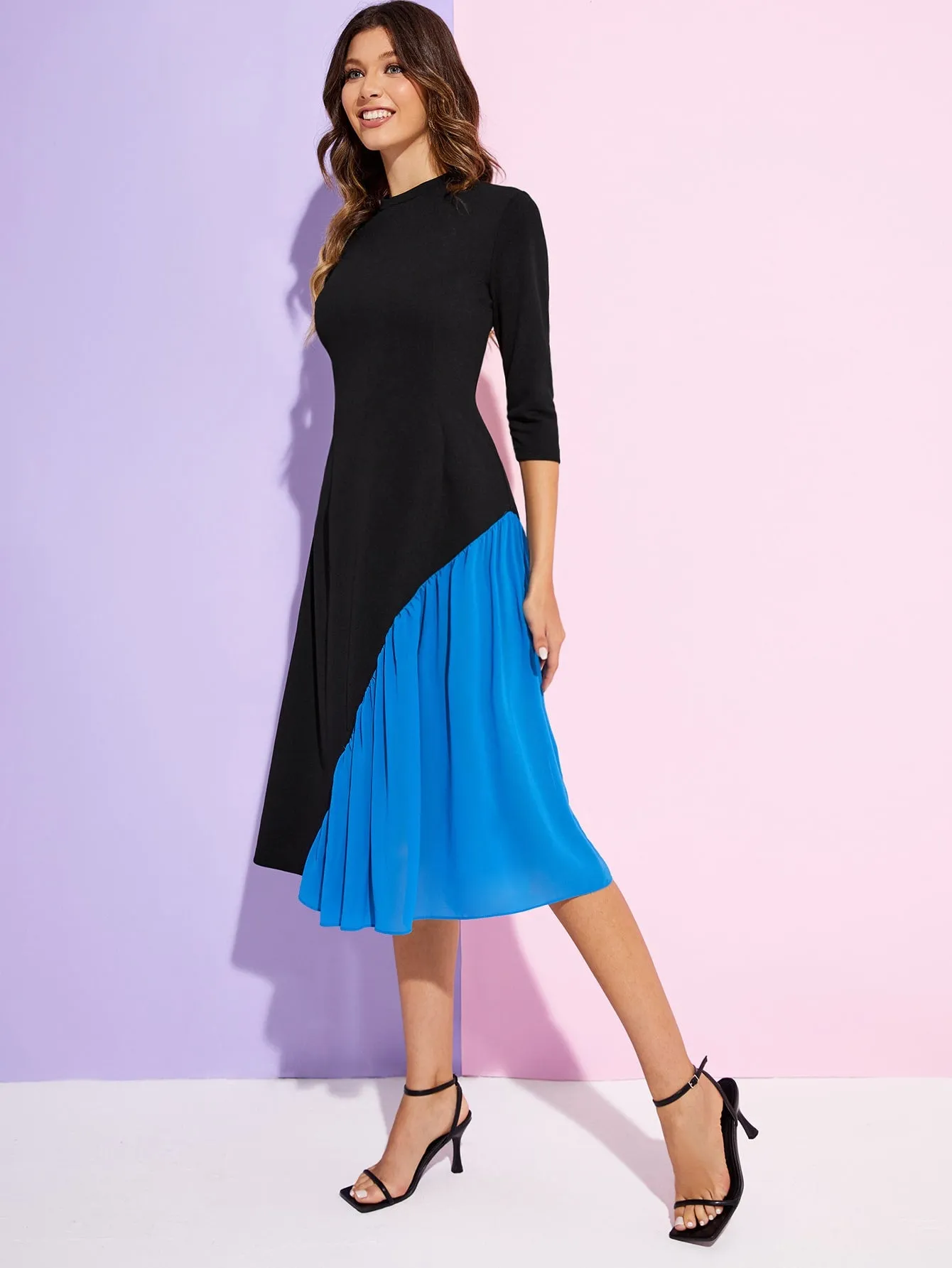 Two Tone Mock Neck Dress